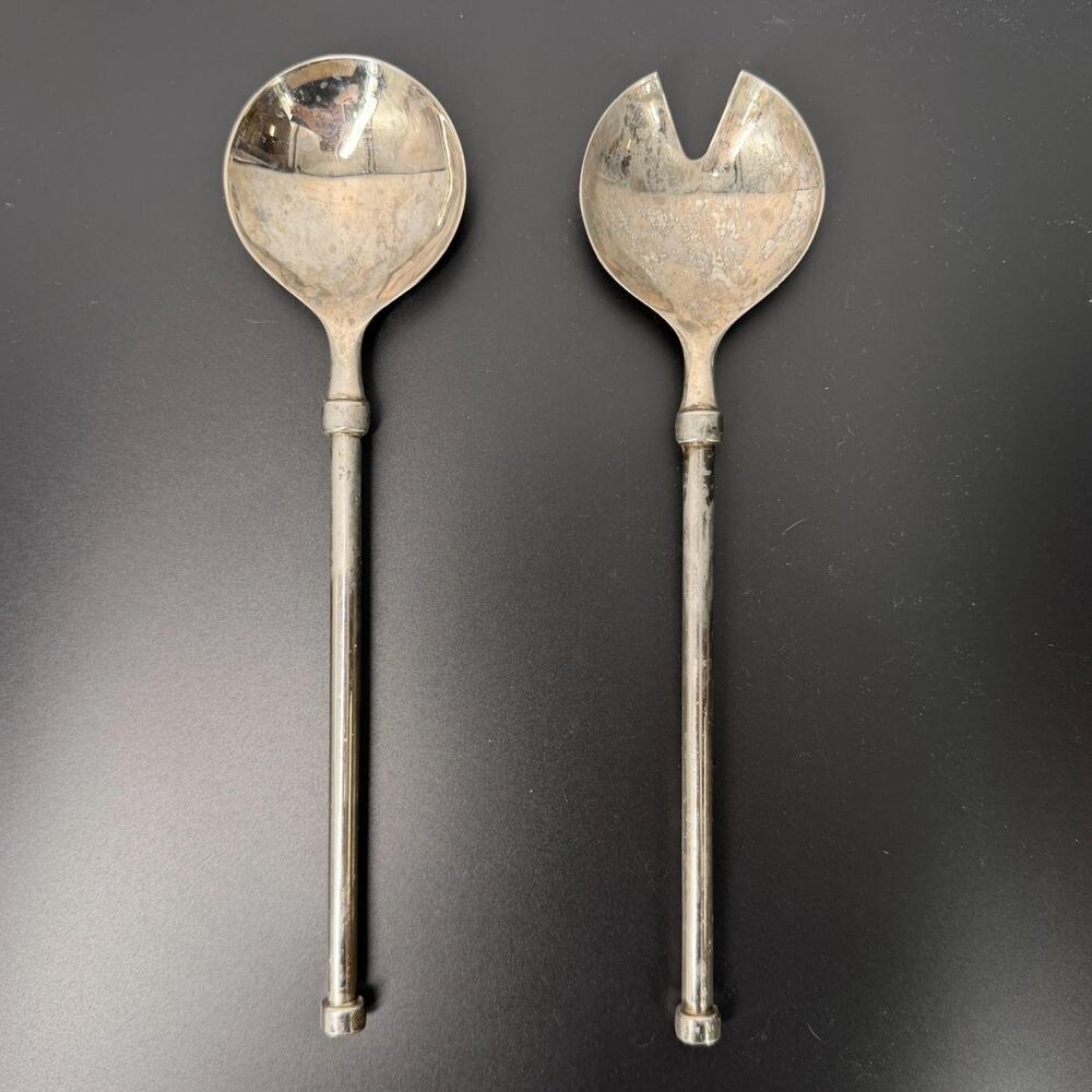 vintage silver-plated salad serving spoon & fork set utensils minimalist